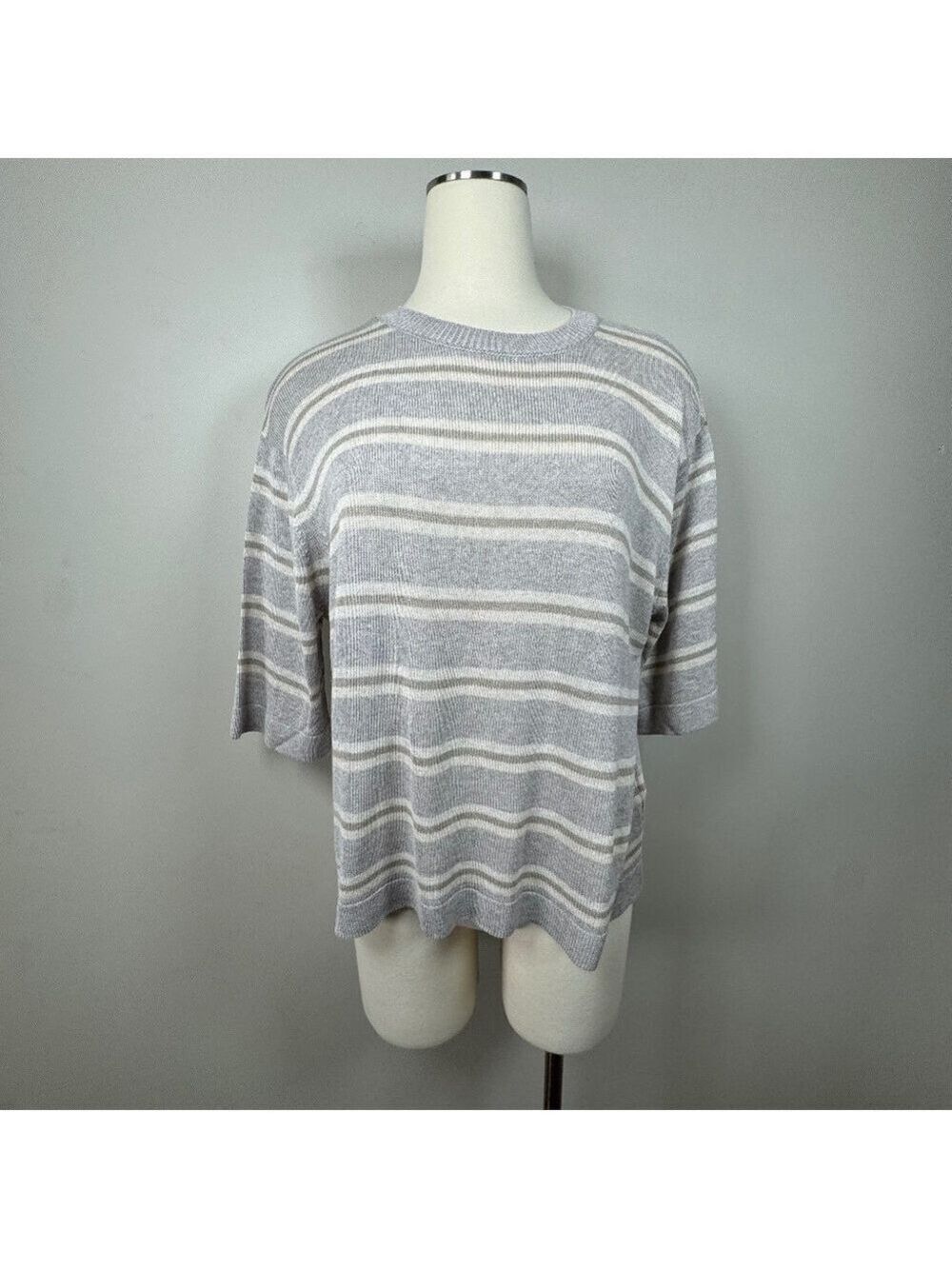 KOTN Gray and White Oversized Striped Short Sleeve Tee XS